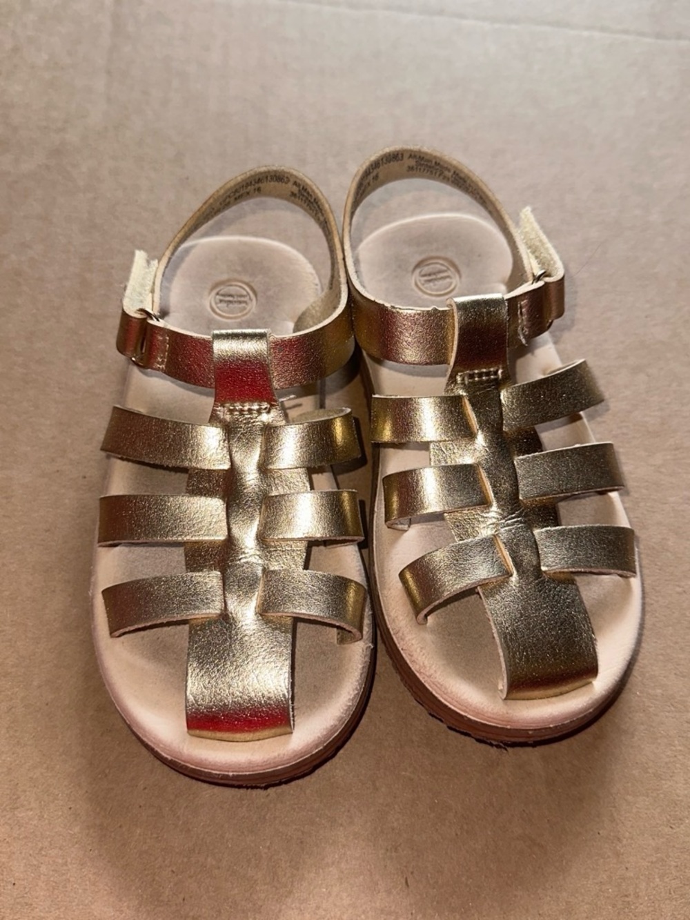Girls Metallic Gold Fisherman Sandals with Hook-and-Loop Strap